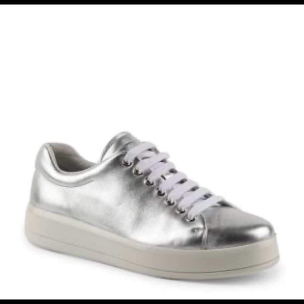PRADA Metallic Leather Platform Sneakers 7.5 - Picture 2 of 12